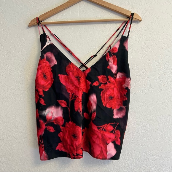 Victoria's Secret Tops - Victorias Secret Red Black Floral Crisscross Racerback Crop Camisole Size XL